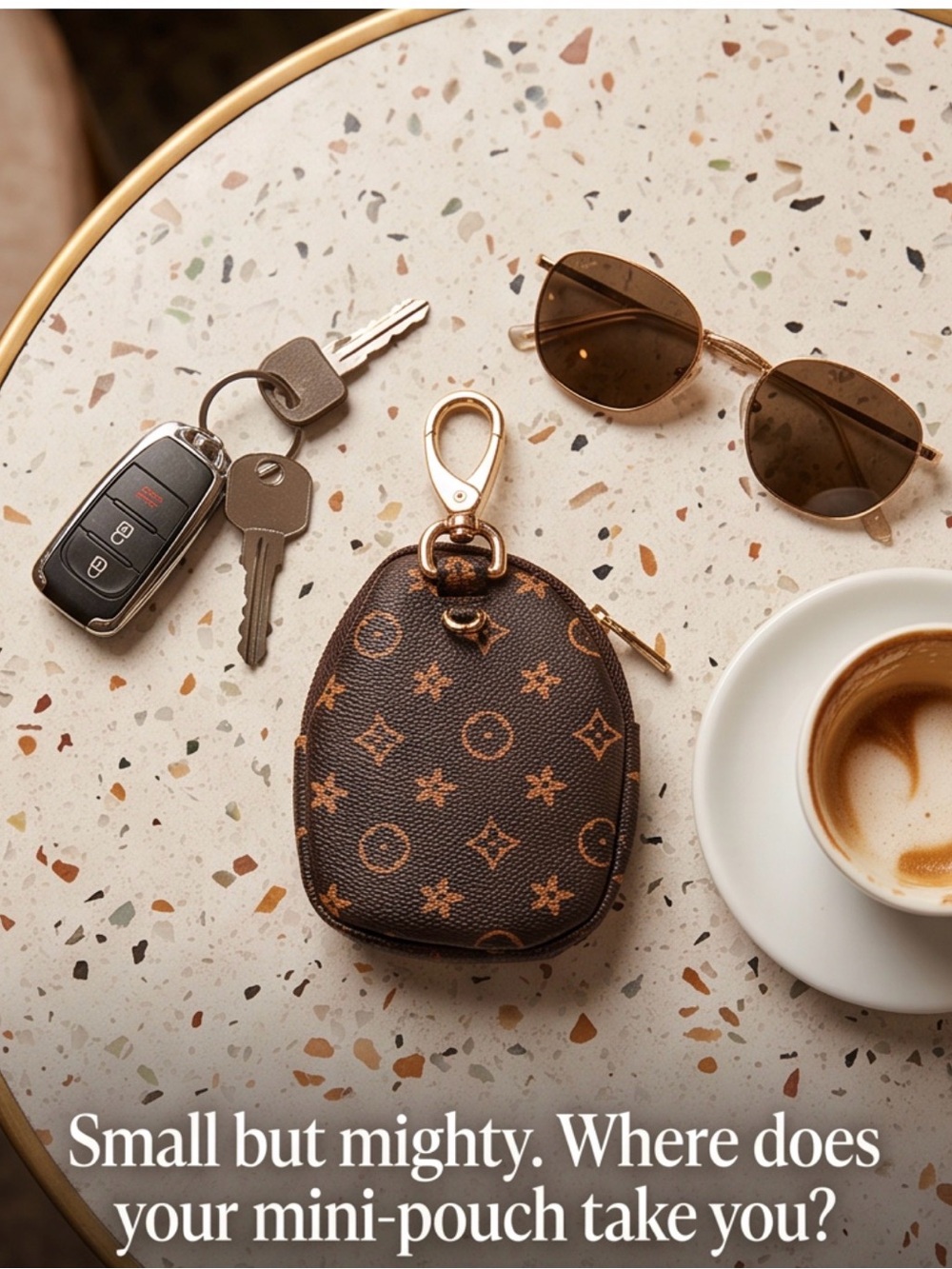 Mini Monogram Key Pouch - Brown